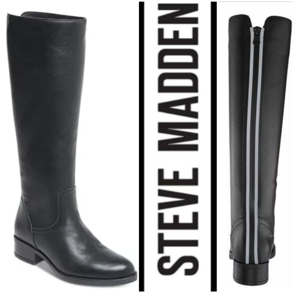 Edgy Chic Steve Madden Racing Stripe Leather Boots - Picture 1 of 7